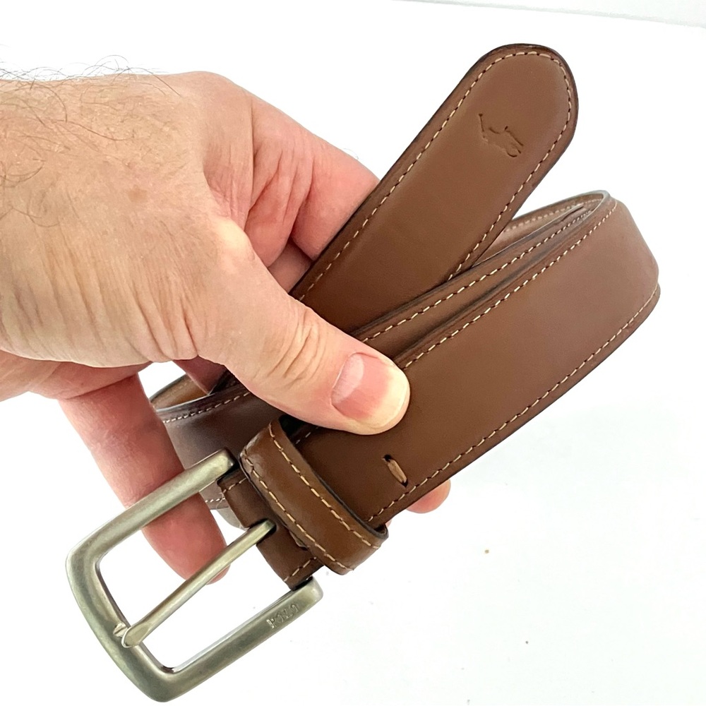 Polo Ralph Lauren Brown Leather Belt 36 405546171001 Silver Buckle.